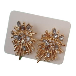 Goldtone Sparkling Fireworks Ray Rhinestone Earrings